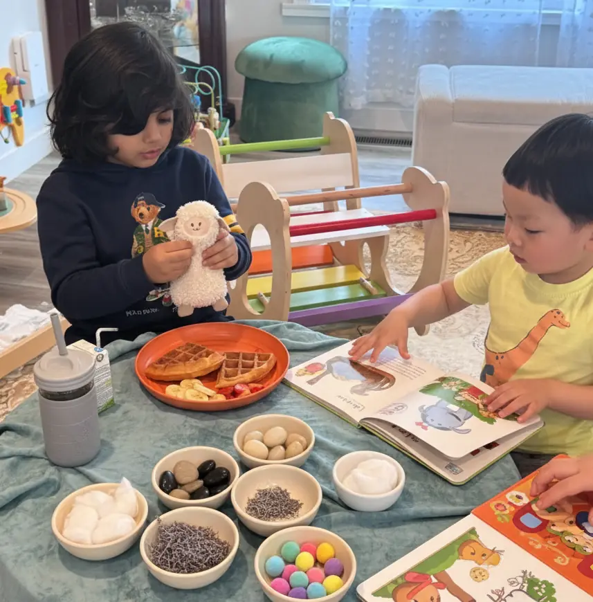 Sensory storytelling activity in childcare classroom