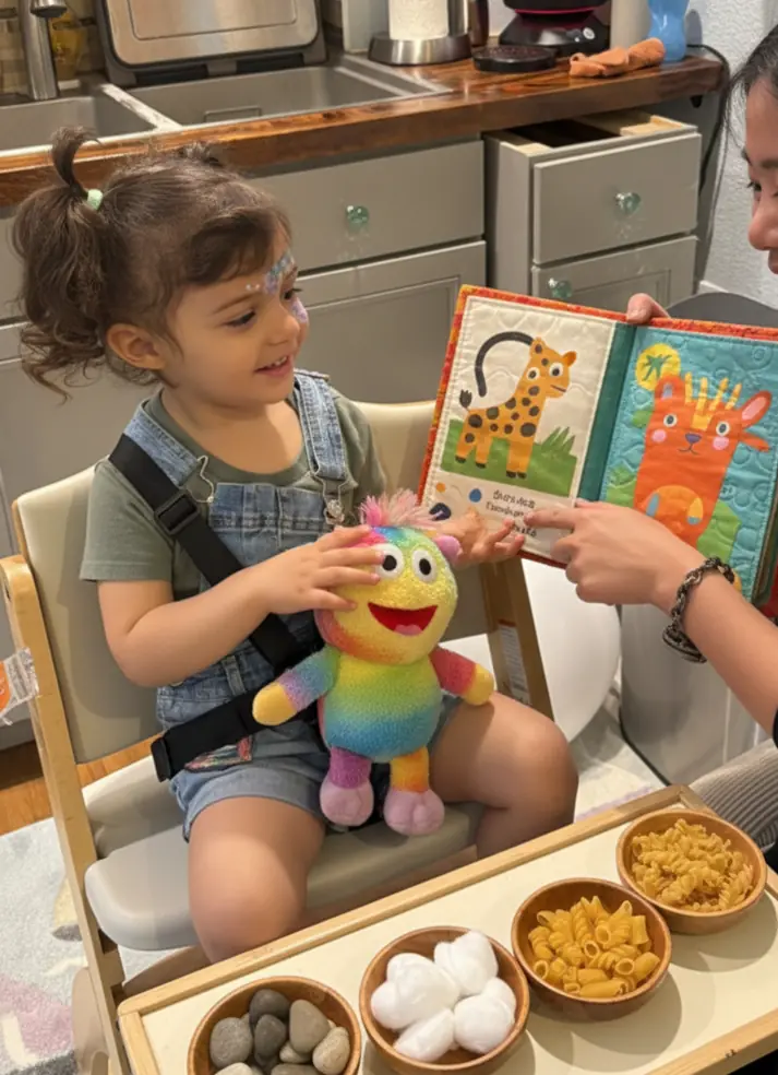 Teacher using sensory materials during storytelling
